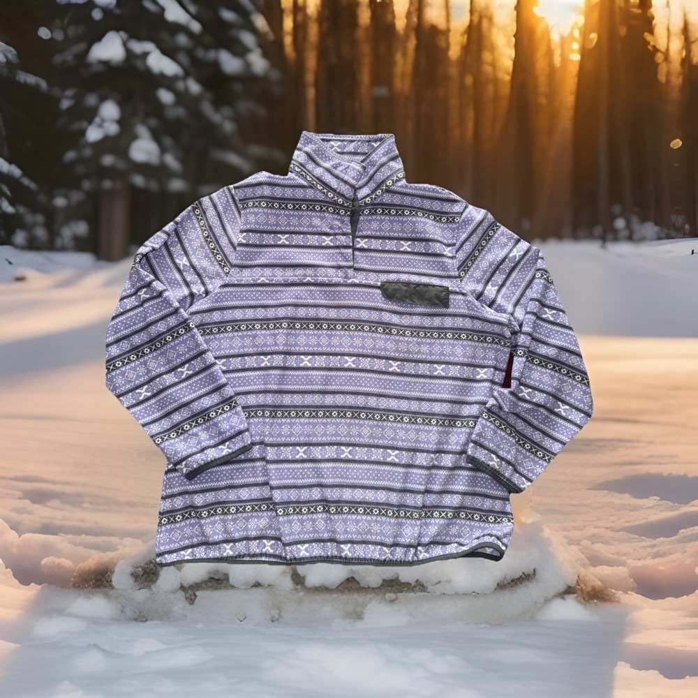 Jachs‎ Cabin Purple Fair Isle Fleece Pullover Snap Neck Sweatshirt XL